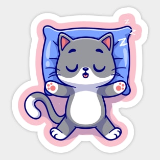 Cute Cat Sleeping On Pillow Cartoon Sticker